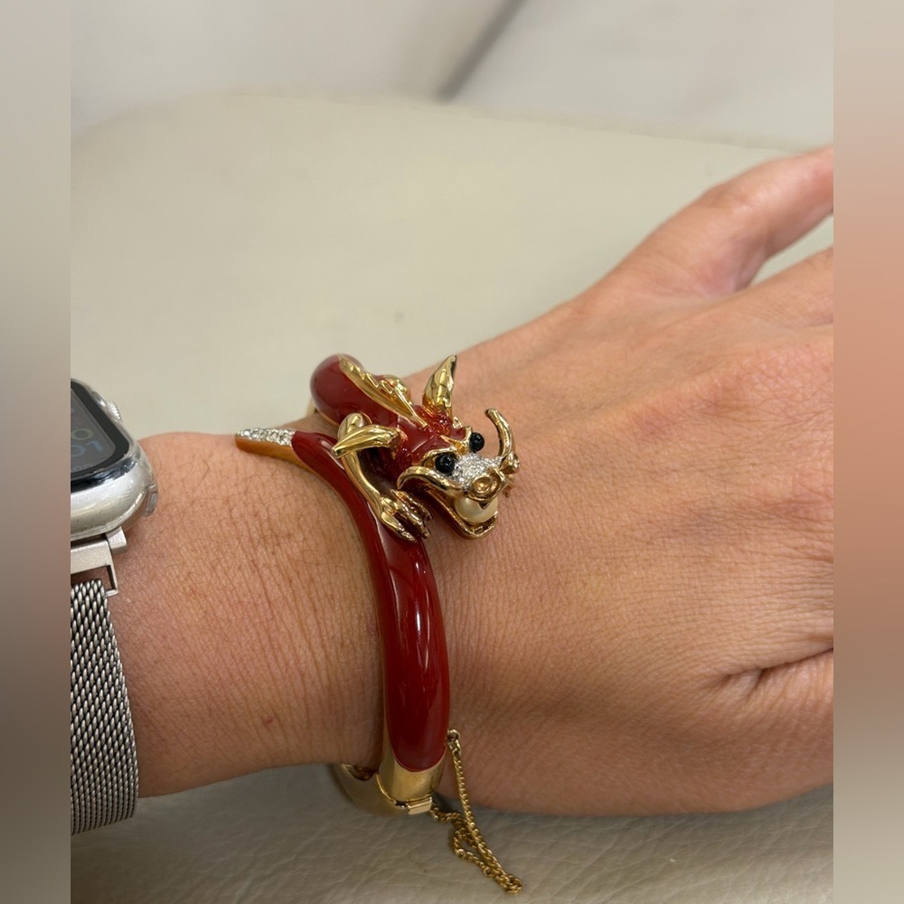 Panetta Red and Gold Tone Dragon Bracelet with Crimson Enamel